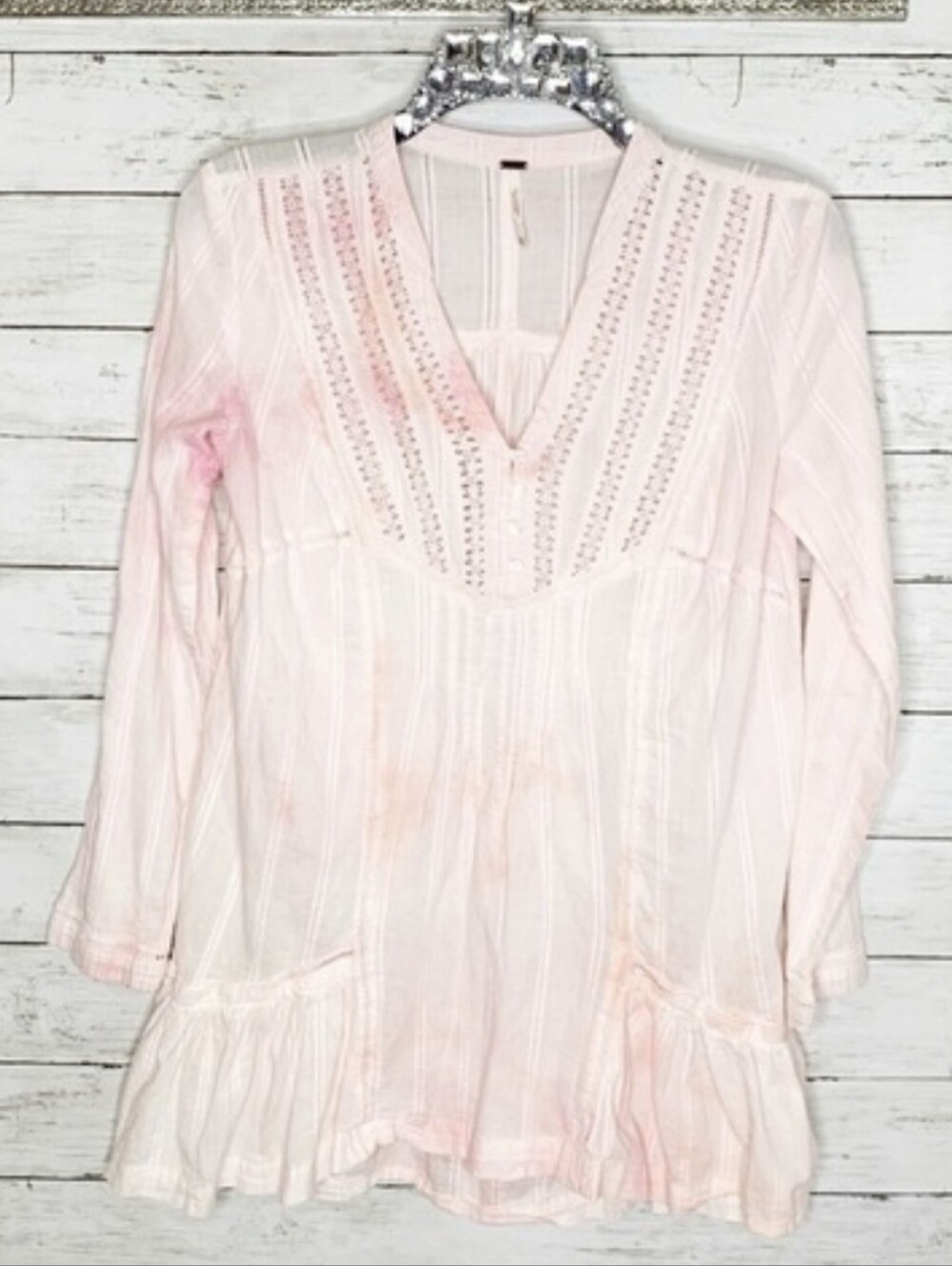 Free People Pink Tie Dye Light Cotton Boho Blouse XS